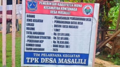 Proyek Batas Jalan Desa Masalili Mangkrak, AMM Desak Kejari Muna Usut Dugaan Penyalahgunaan Dana Desa